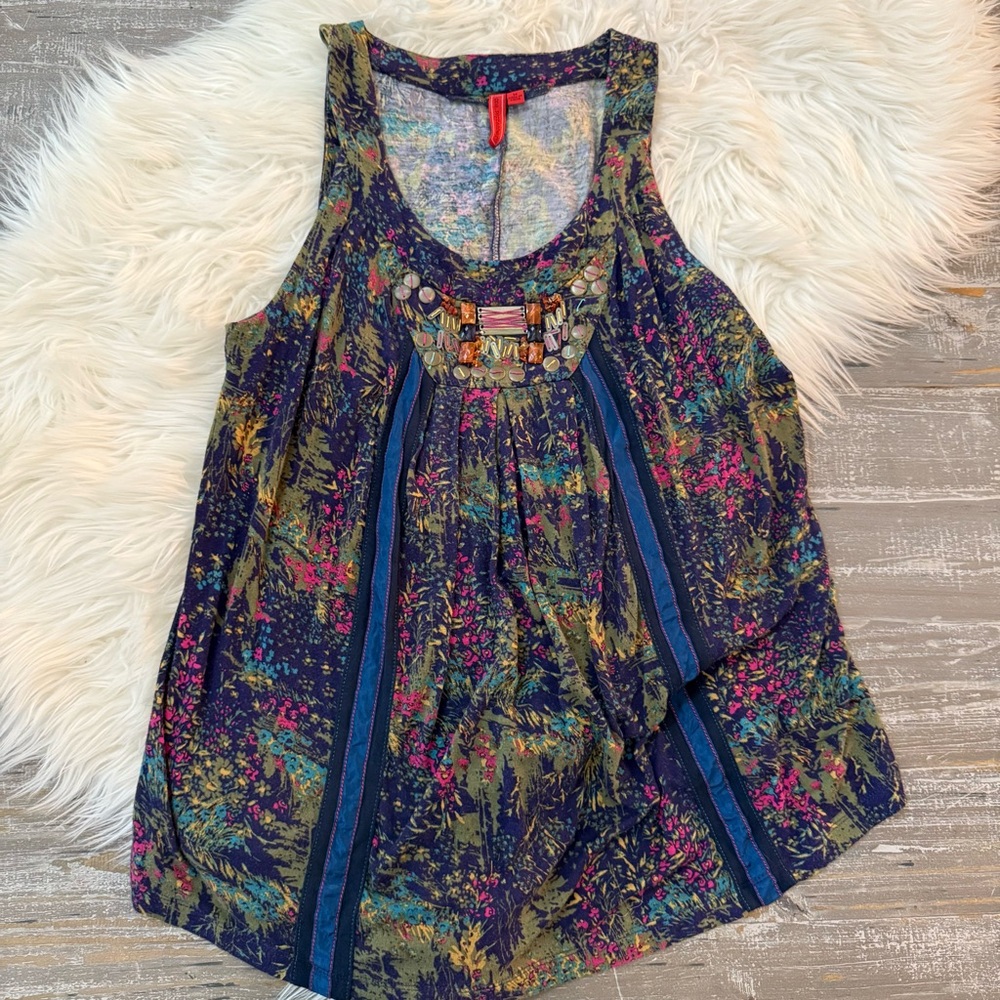 Vintage Anthropologie One September Beaded Boho Swing Tank